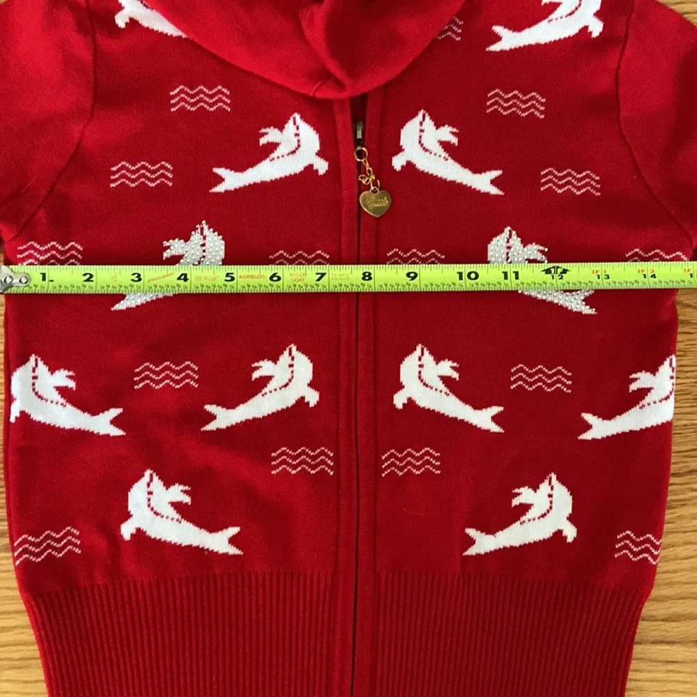 Red Dolphin Zip-Up Hoodie Sweater